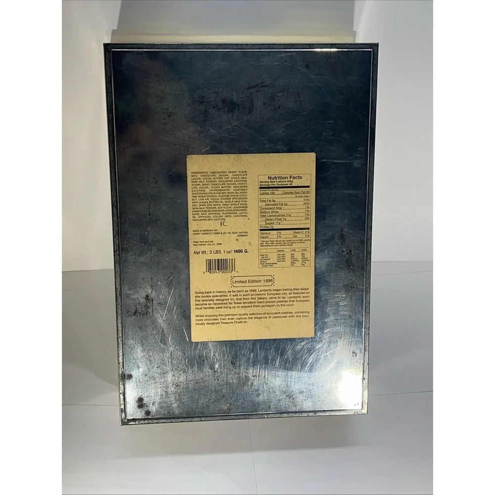 Henry Lambertz GMBH‎ & Co Tin Biscuit Box Hinged Chest 1998 Aachen Germany 14.5